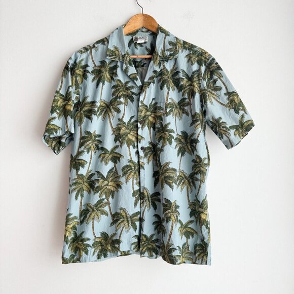 Aloha Republic Palm Tree print Button Down Cotton Short Sleeve Shirt L - Picture 1 of 8